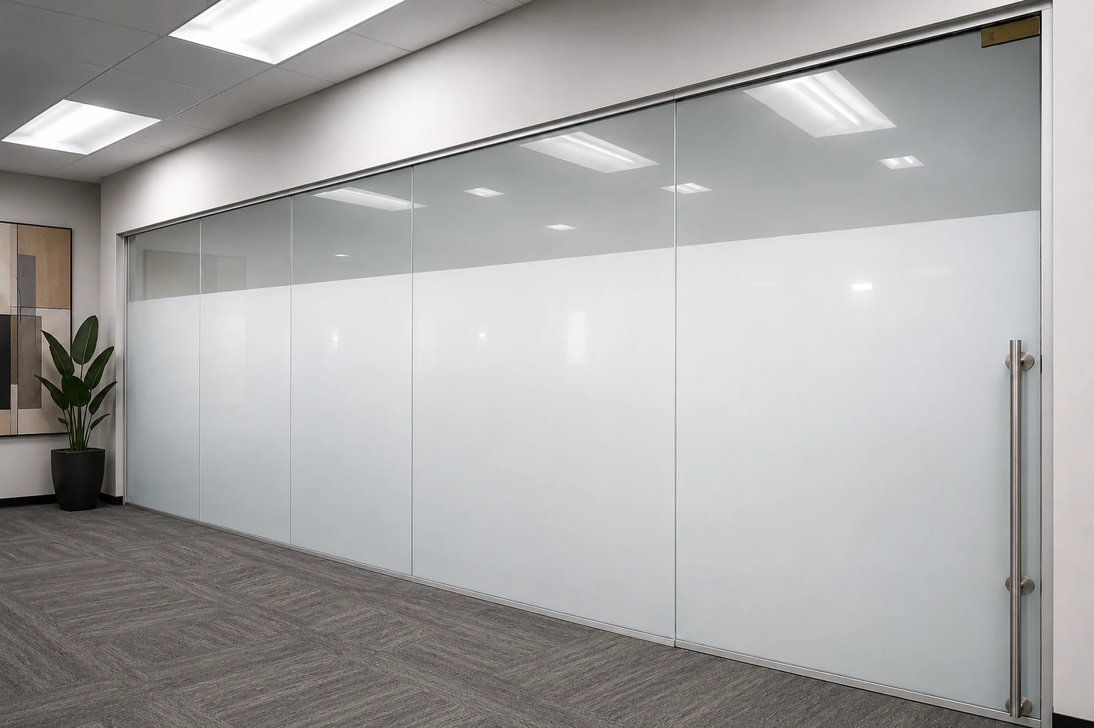Atlanta commercial glass office with switchable privacy glass for B2B interior projects